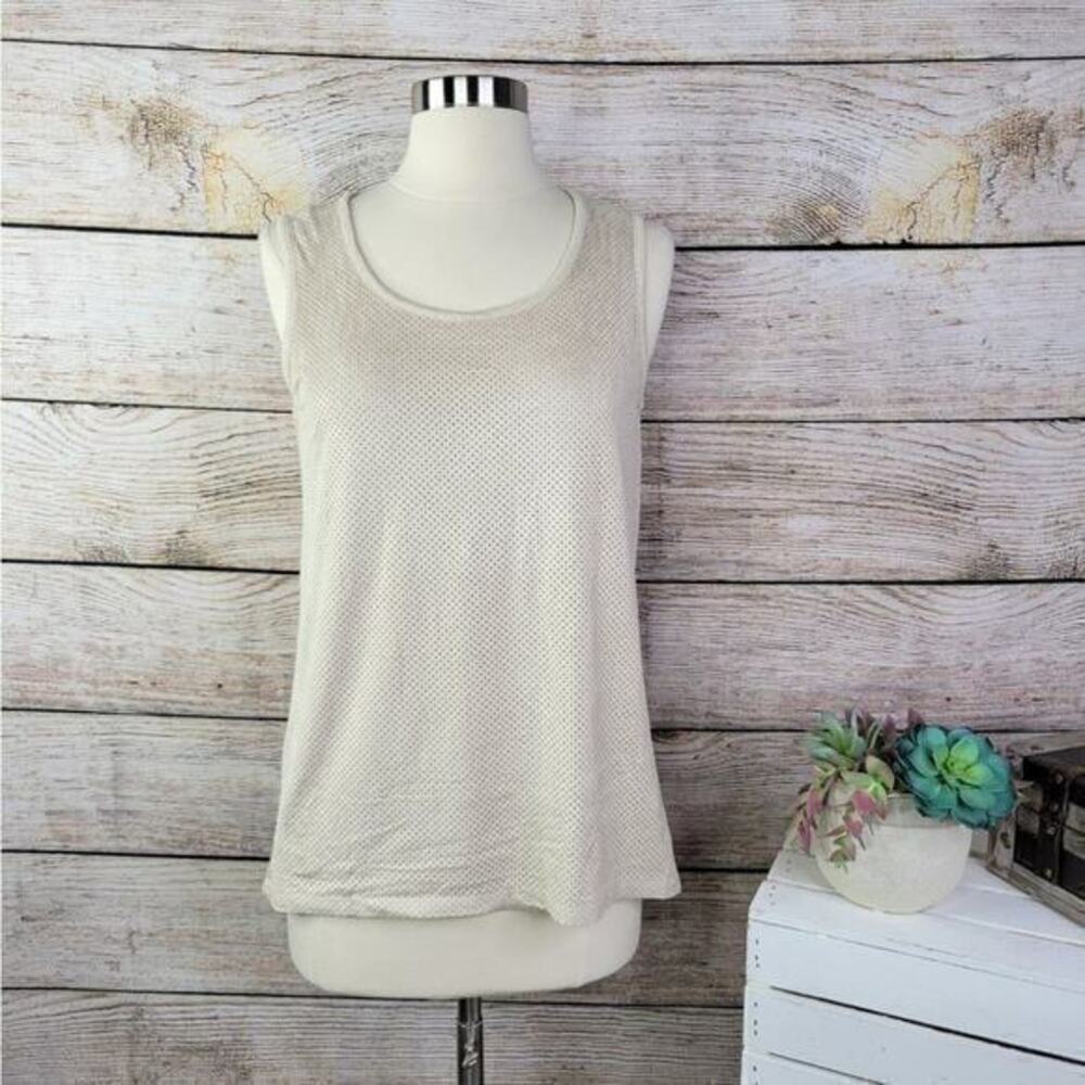 NWT Melanie Lyne Athleisure Perforated Front Detail Cream‎ Tank Top Small